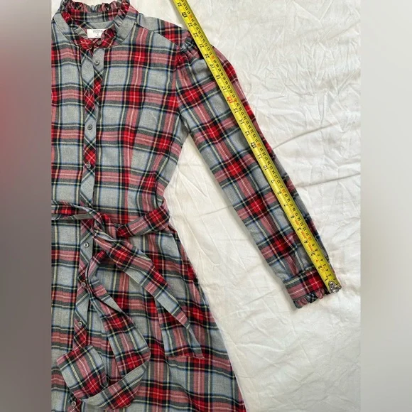 UNTUCKit Harrison Plaid Flannel Shirtdress Red Grey Tartan Belted Pockets Size S - Picture 9 of 12